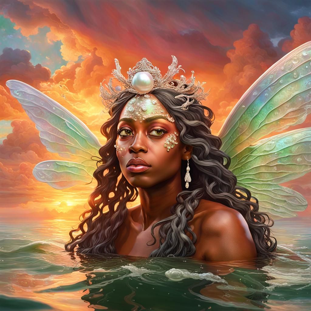African American Fairy Emerges at Sunrise