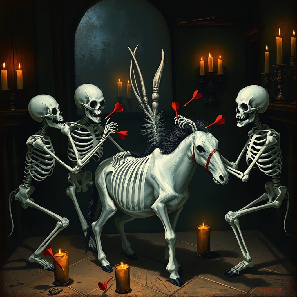 Skeletons Play Macabre Pin the Tail Game