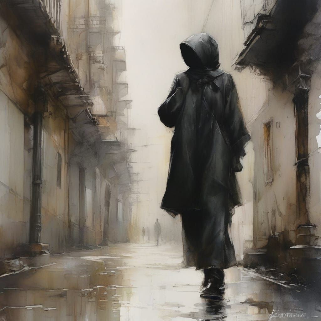 Sea Witch and Grim Reaper Diptych in Ink Wash Style