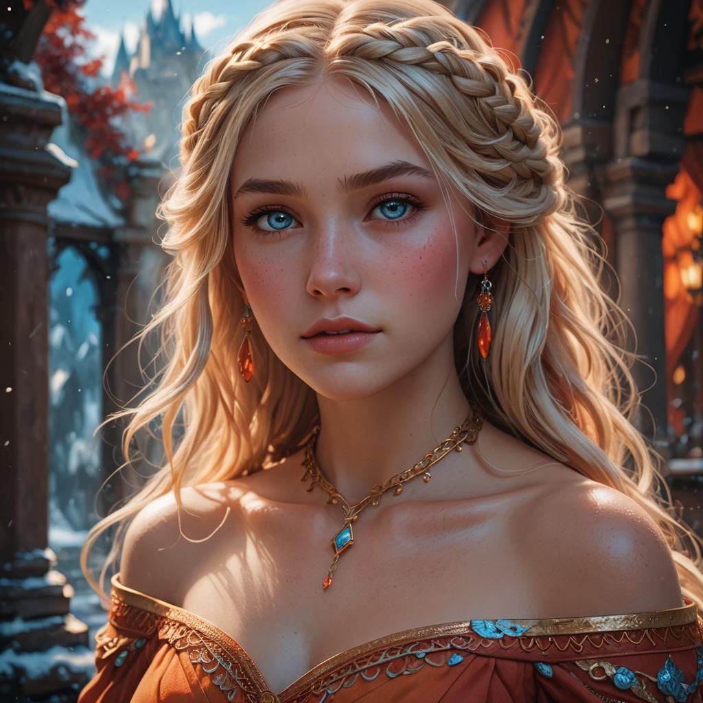 Fantasy Princess in Flowing Dress: Digital Art