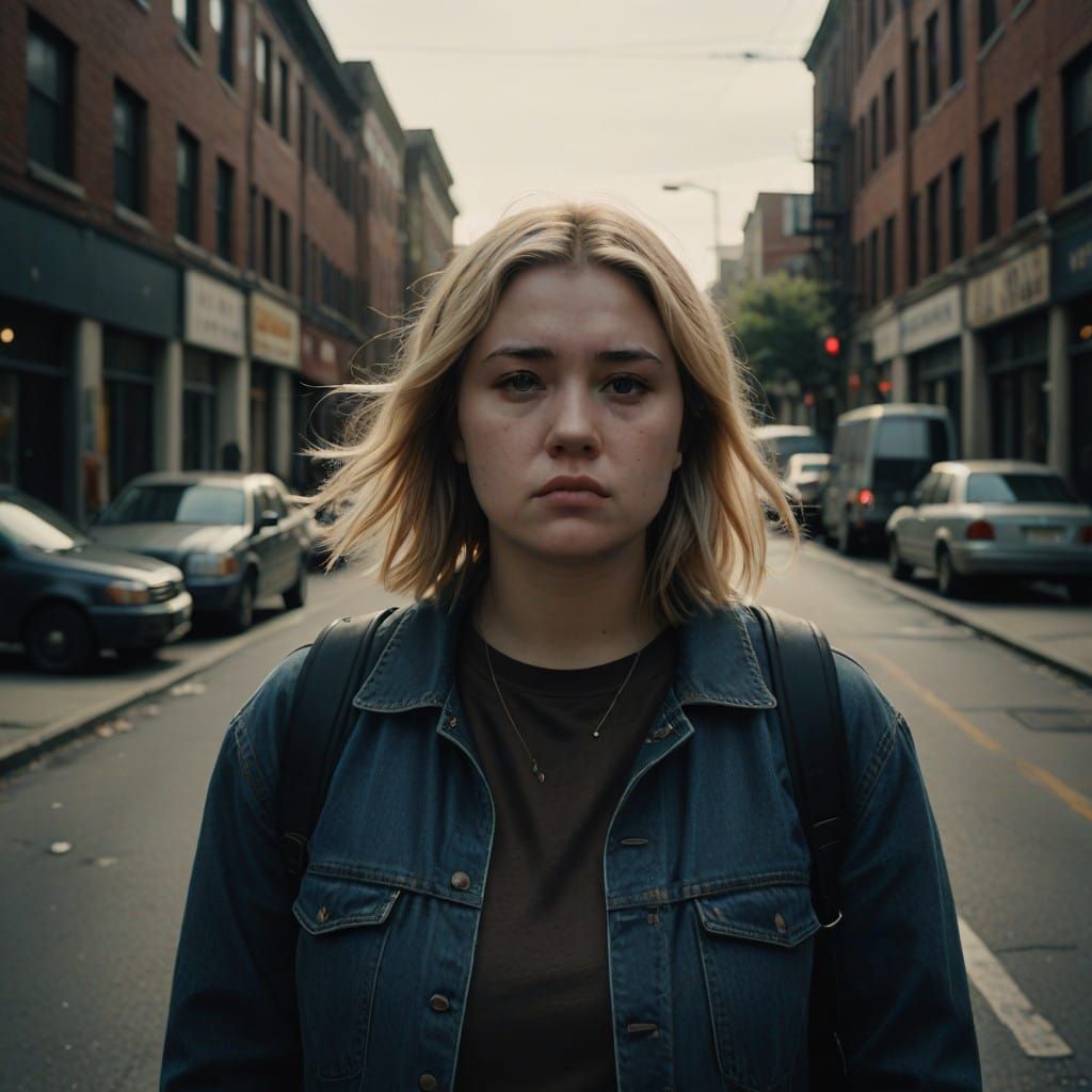 Sleek Blond American College Student in Moody Cinematic Port...