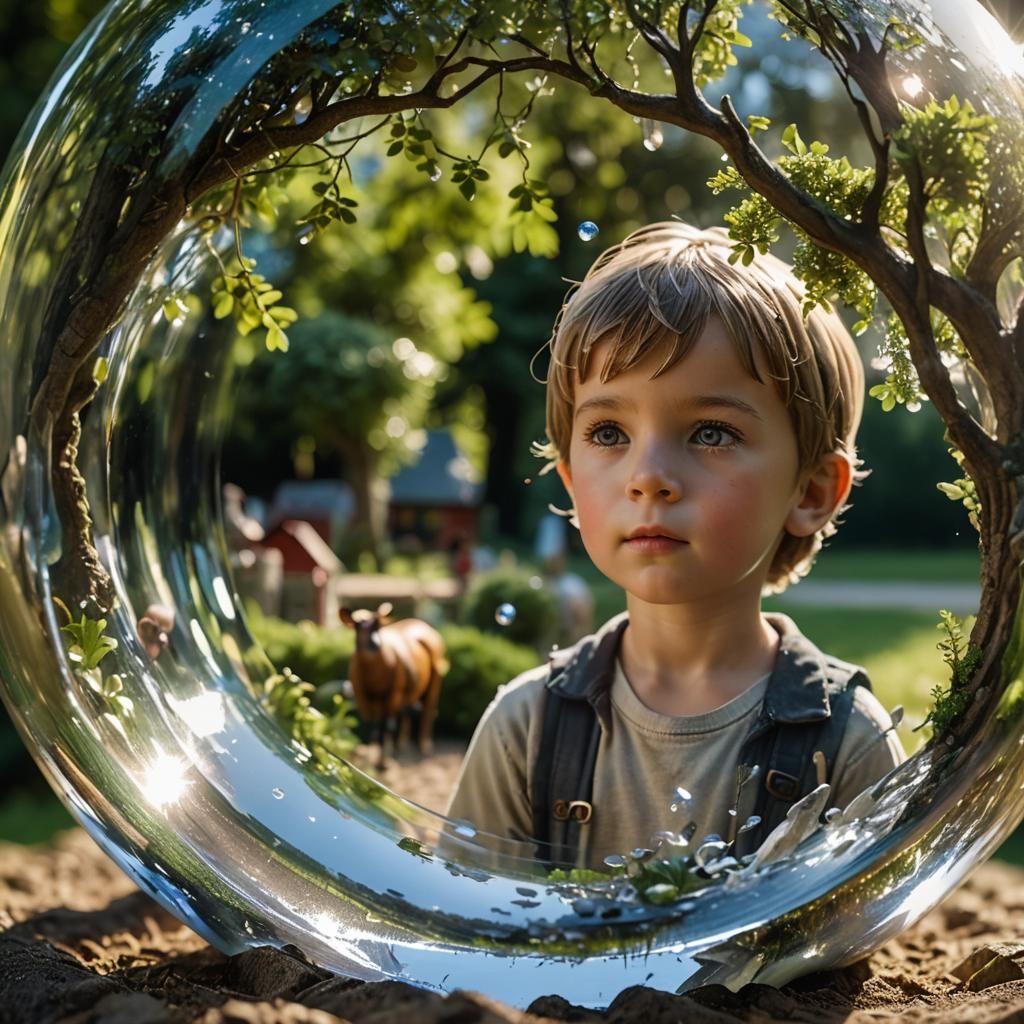 Crystal Sphere: Miniature Farm in Surreal Macro Photography