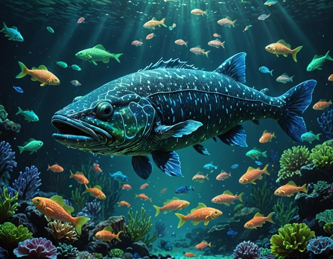 Bioluminescent Coelacanth in an Aquatic Fantasy