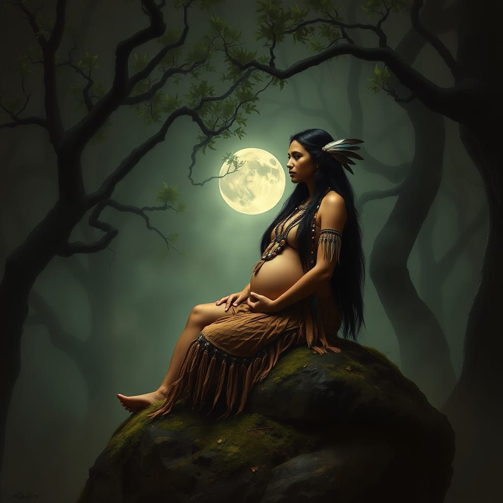 Native American Vampire Goddess in a Haunting Forest