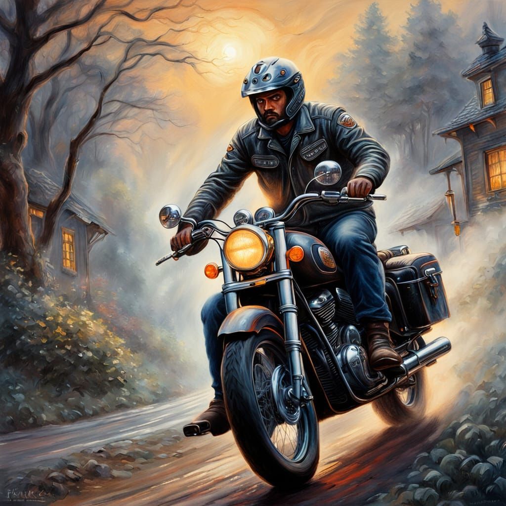 Motorcycle Rider in Ethereal Gouache Fantasy