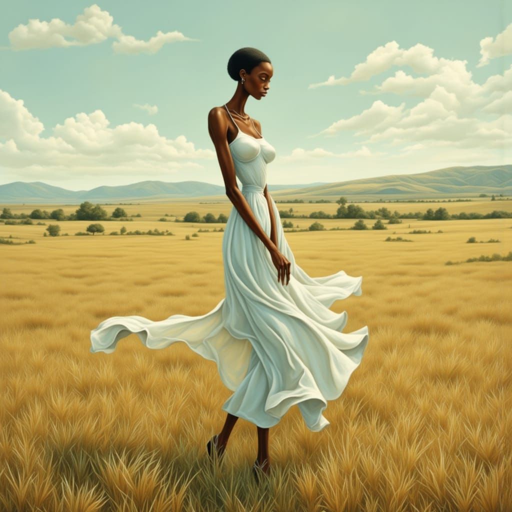 Ethereal Woman in a Dreamy Landscape