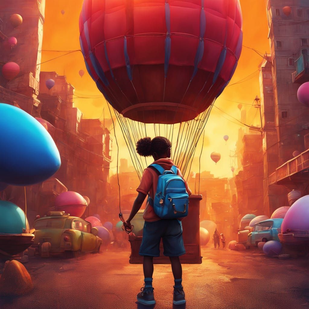 Vibrant Street Art of a Young Girl Riding an Air Balloon on ...