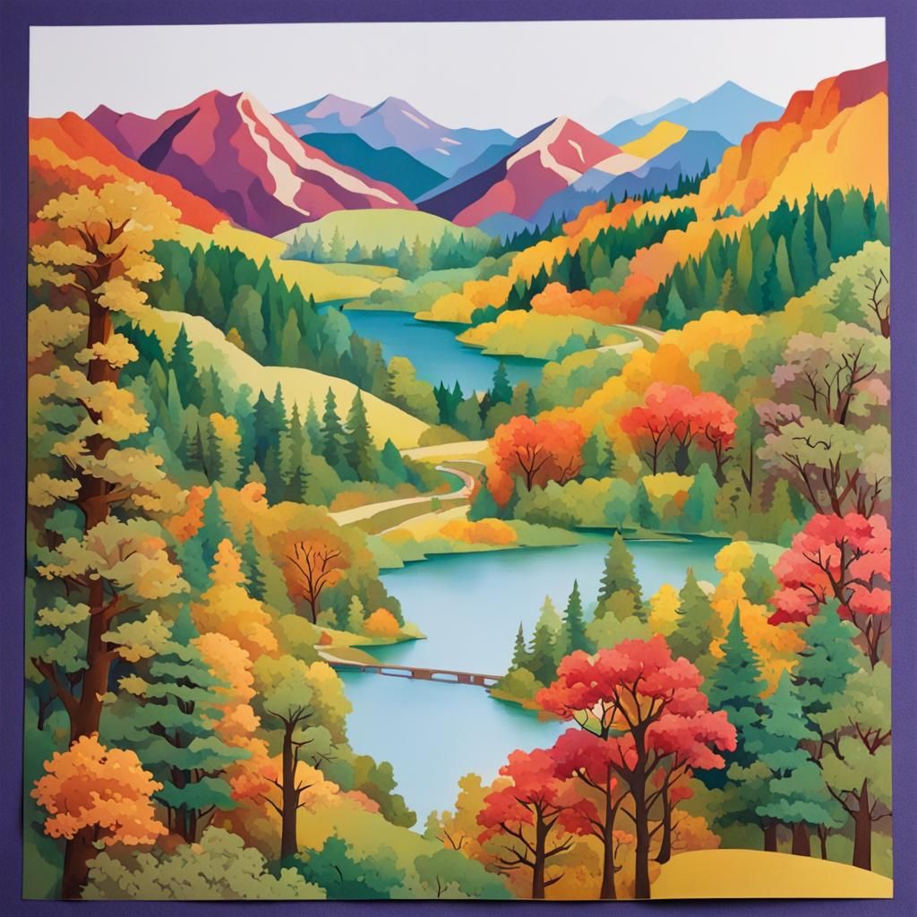 Vivid Pop-Up Postcard Scene with Hills