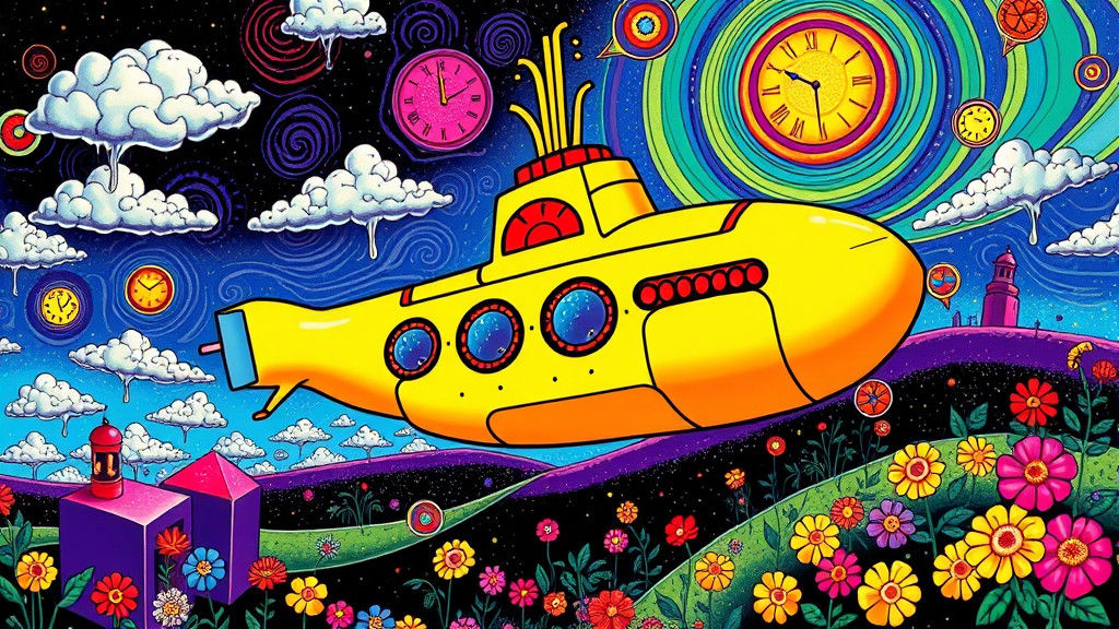 Psychedelic Submarine Flies Through Dreamlike Landscape