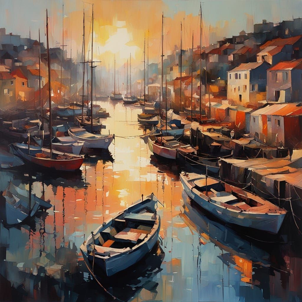 Fantasy Harbour at Sunset in Impasto Acrylic