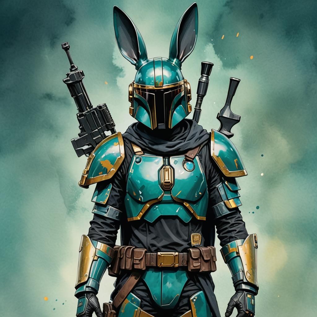 Black Rabbit Explorer in Mandalorian Suit, Digital Art