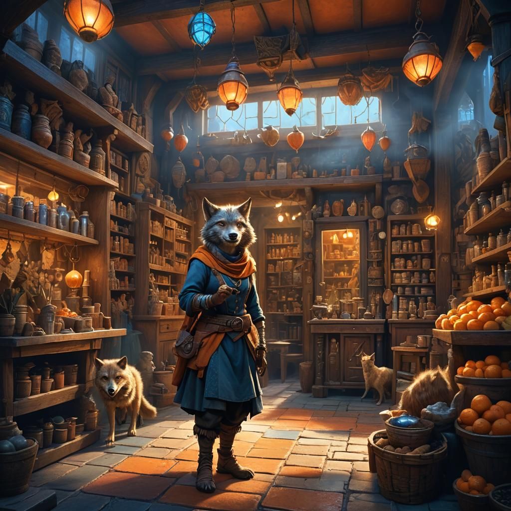 Halfling Shopkeeper Photobombed by Wolves: Fantasy Concept A...