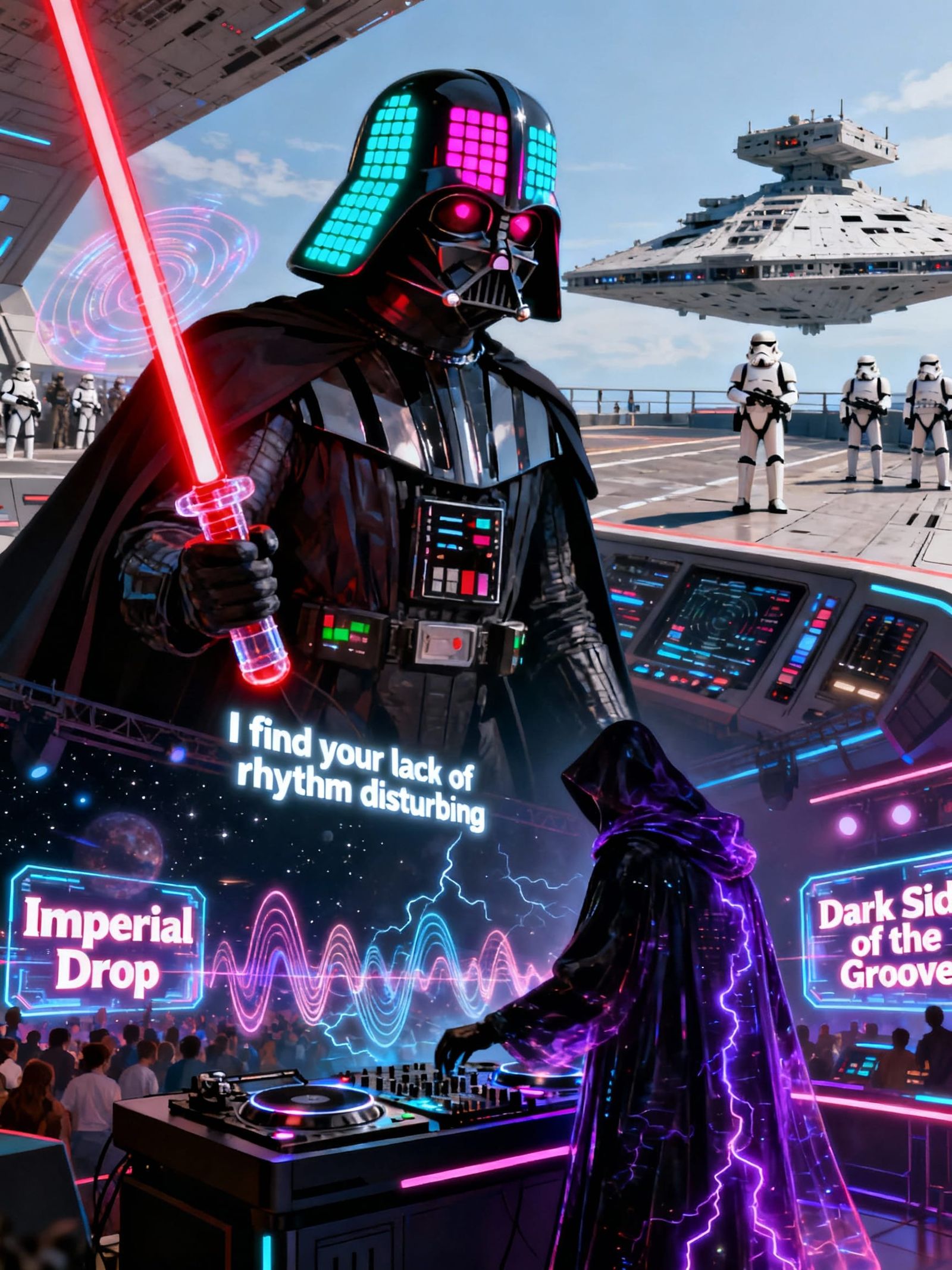 Sith Lord DJ with LED Helmet and Lightsaber Wand