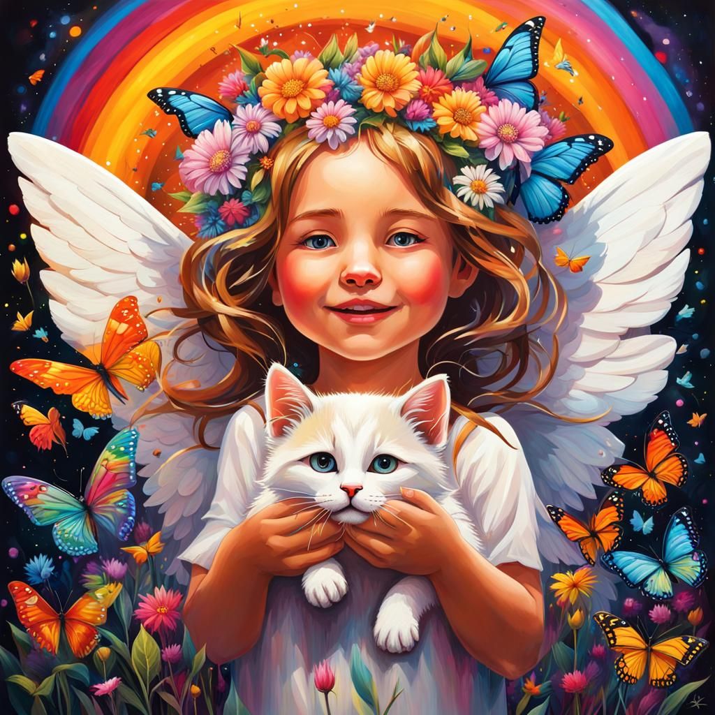 Angel Gifts Kitten in Colorful Graffiti Art