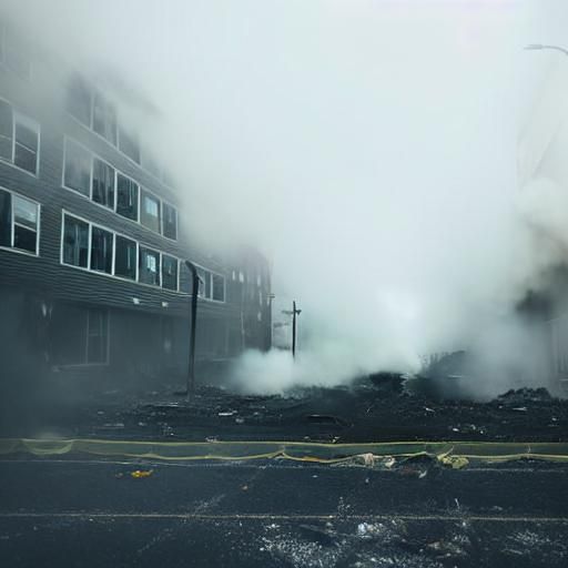 Apocalyptic Cityscape with Neon Lights and Giant Dogs