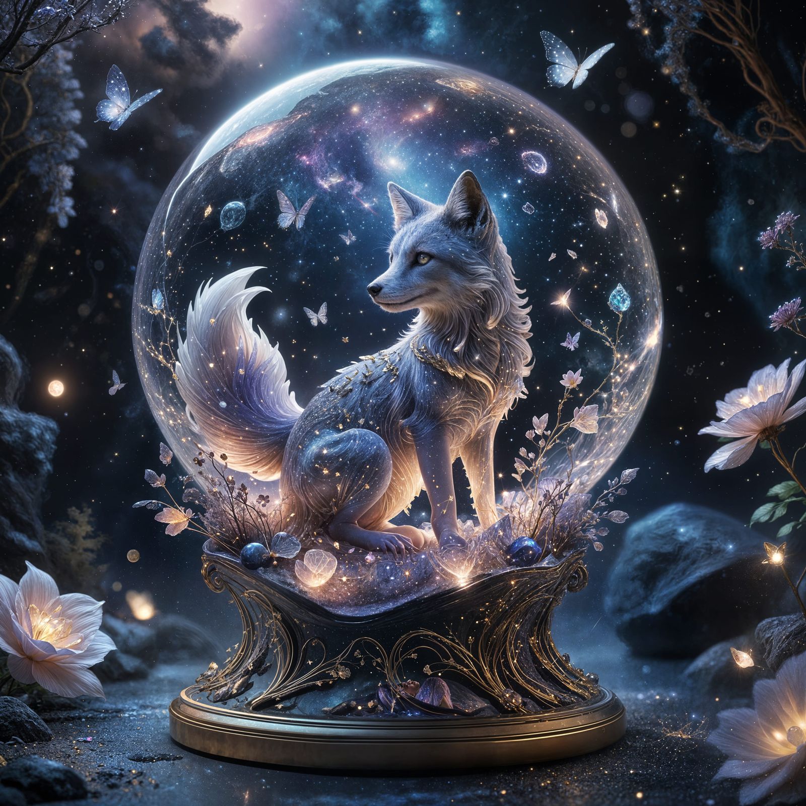 Ethereal Celestial Garden with Crystal Flowers