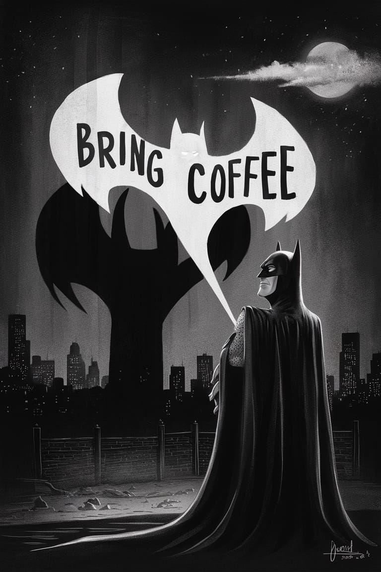 Humorous Bat-Signal Reimagined in Noir Comic Style