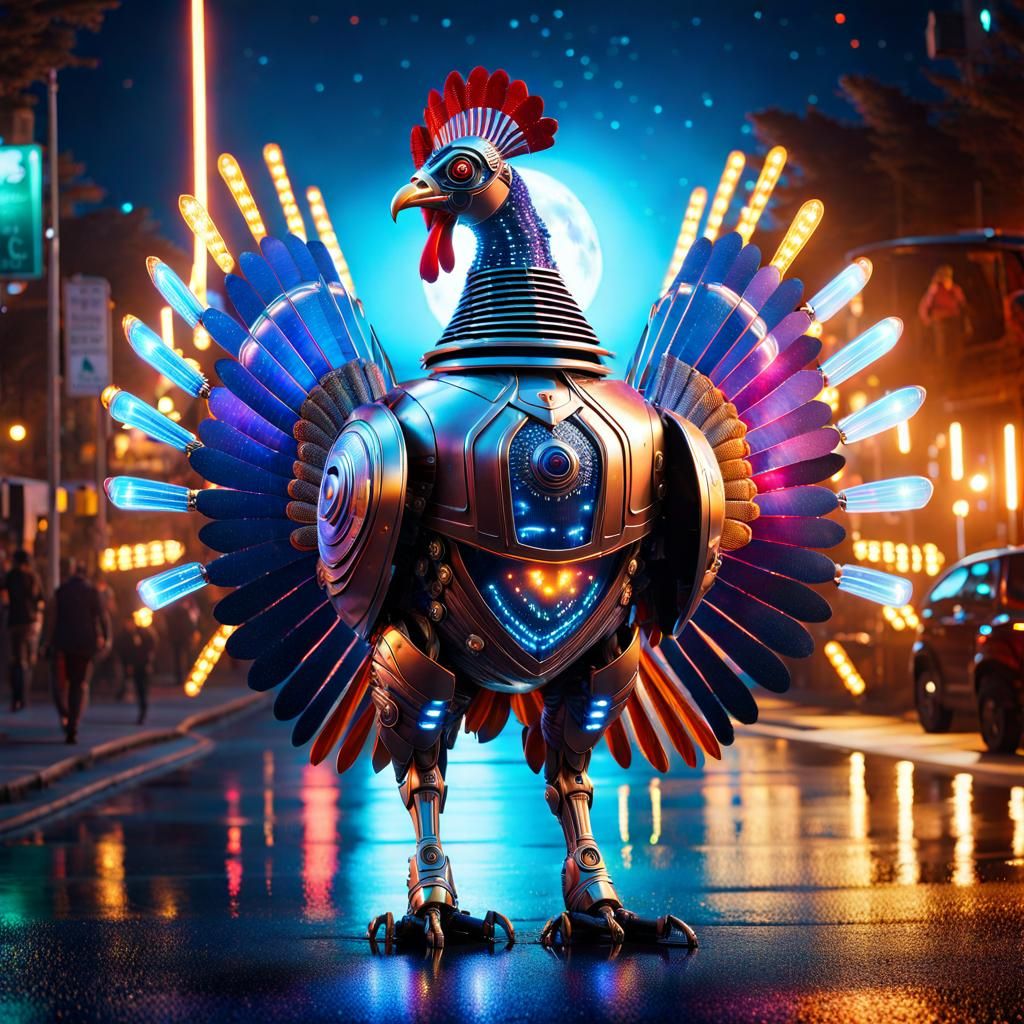Futuristic Knight Robot Turkey in Moonlight