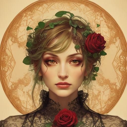 Punk Woman with Rose in Misty Forest