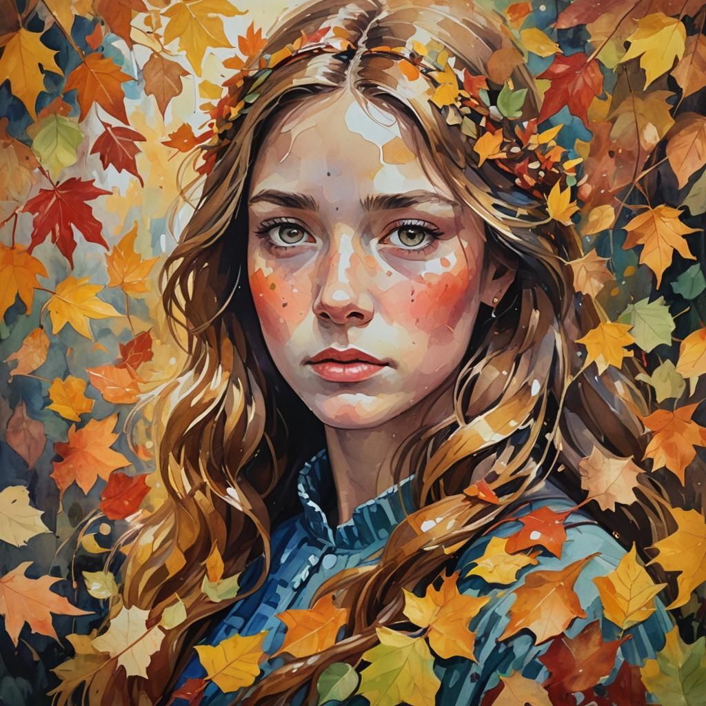 Autumn Princess Weeping in Gouache Impressionist Style