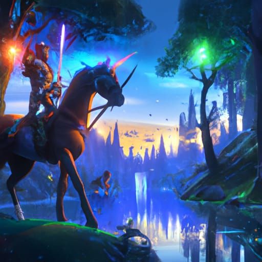 Knight on Horseback in Forest Under Starry Night