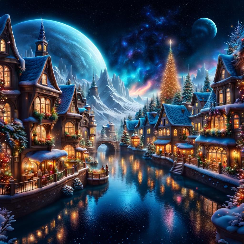 Magical Christmas City in Surreal 3D Rendering