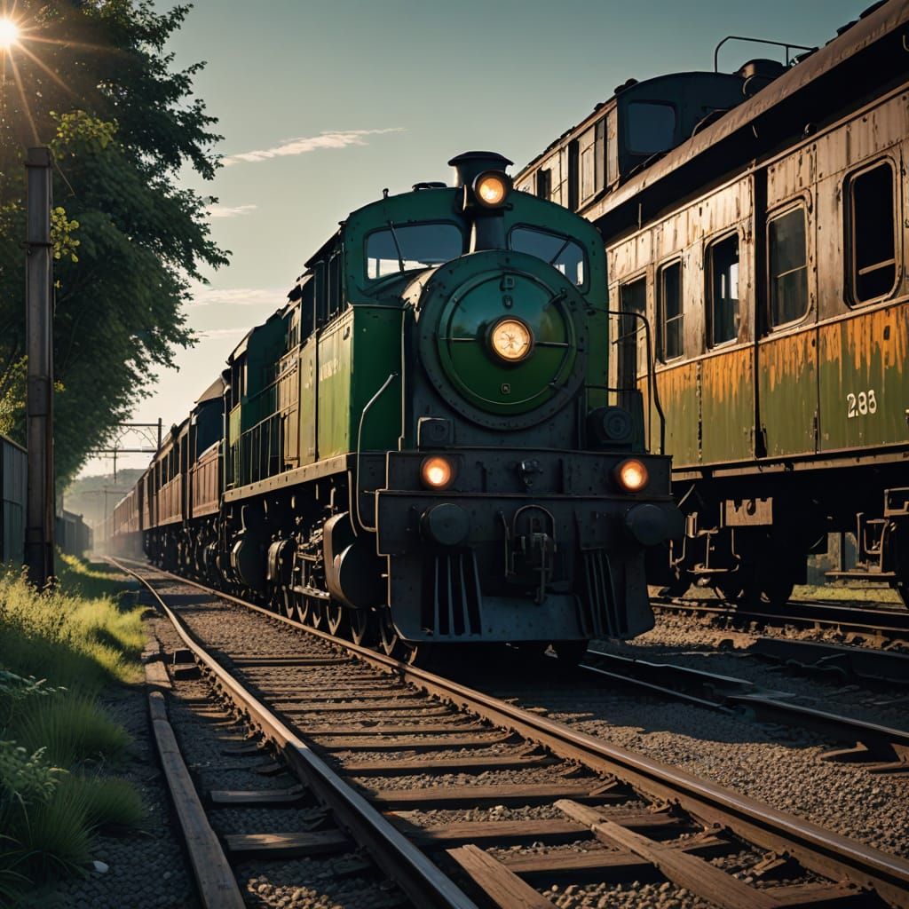 Industrial Railway Train in Warm Golden Light