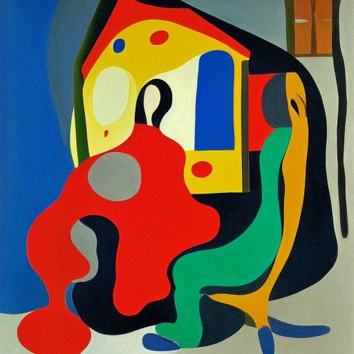 Painted Statue in Cabin, Miró and Matisse Style