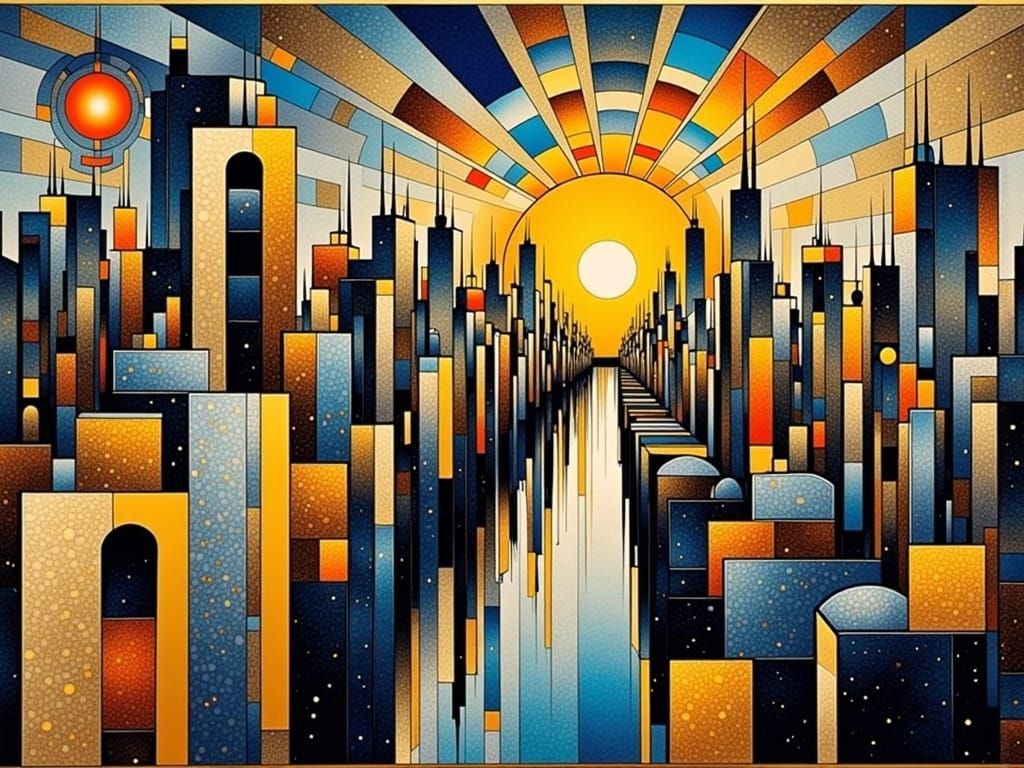 Dazzling Art Nouveau Cityscape with Geometric Accents