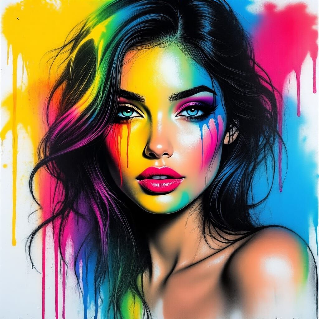 Sensual Woman Portrait in Melted Wax Crayon Style