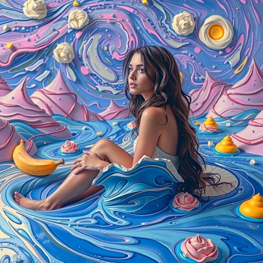 Surreal Starry Night Dessert in Van Gogh Style