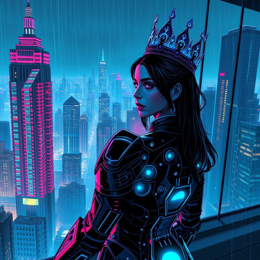 Cyberpunk Princess Ruling Neon Metropolis