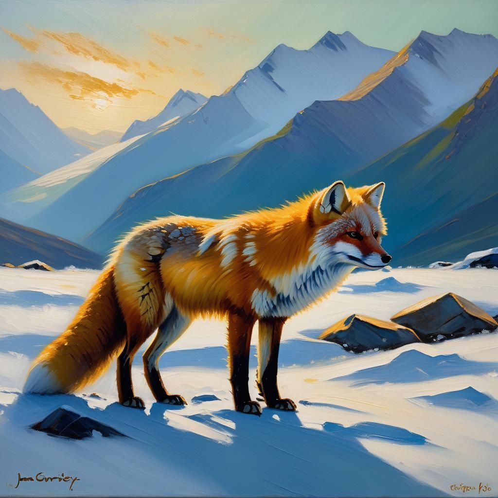 Arctic Fox in Impressionist Oil Painting