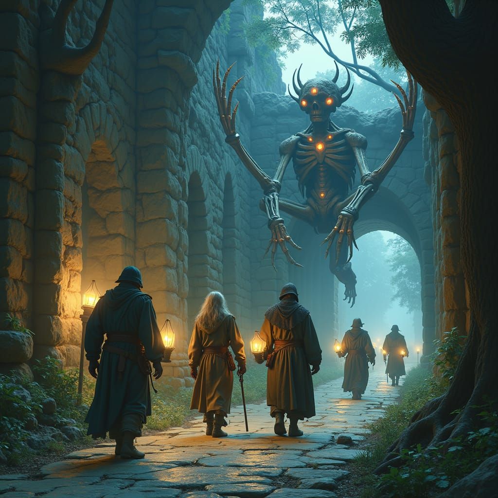 Skeletal Undead Ambush Adventurers in Ancient Ruins