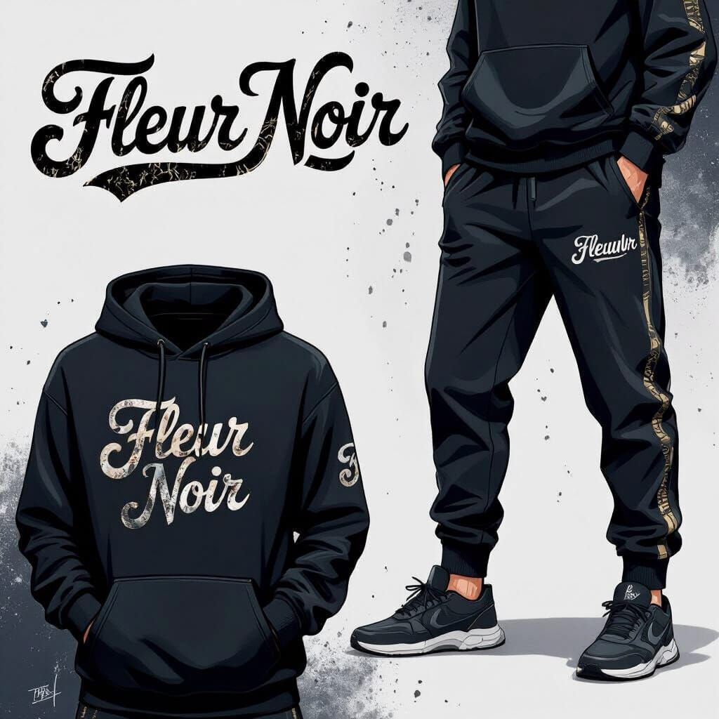Urban Streetwear "Fleur Noir" Hoodie and Track Bottoms