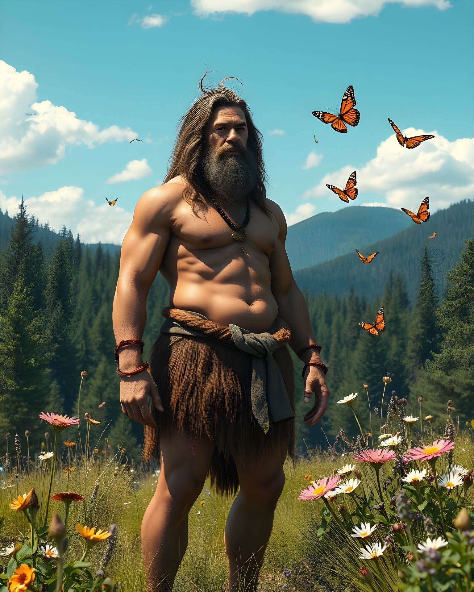 Paleolithic Springtime Hunter in Hyperrealistic Style