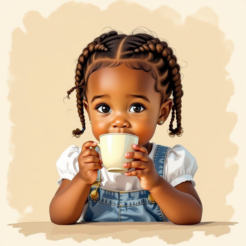 Innocent Nigerian Toddler Drinks Water in Storybook Style