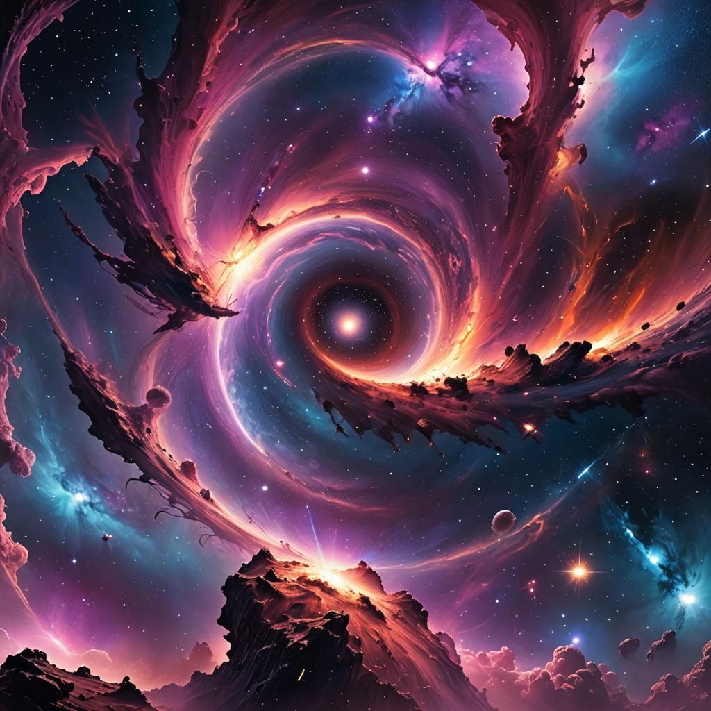 Black Hole Warps Galaxy: Sci-Fi Concept Art