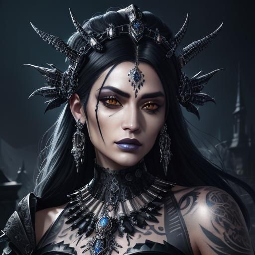 High Priestess Portrait with Ravens and Jewels