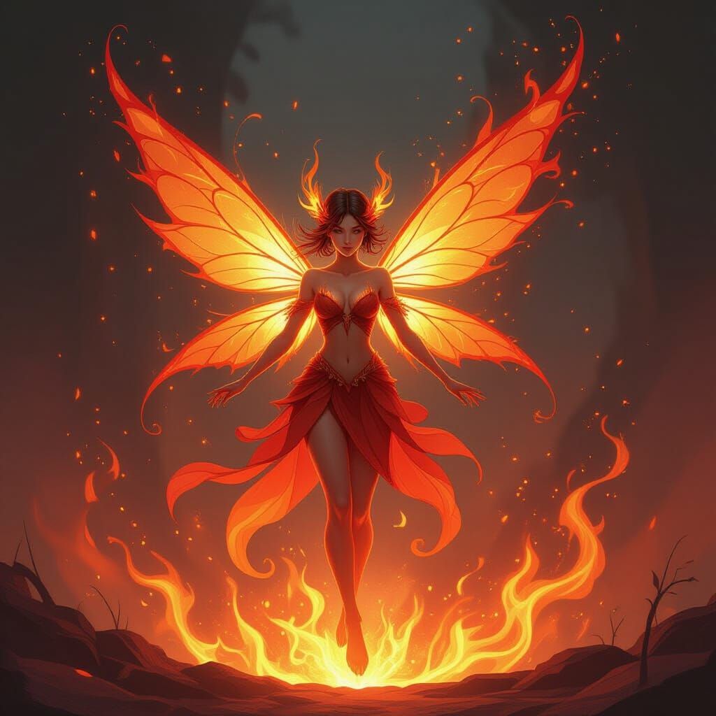 Ethereal Fire Fairy in Fiery Fantasy Art Style