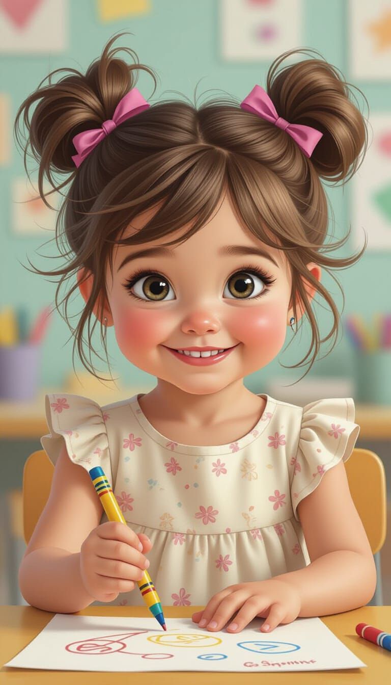 Mischievous Toddler with Crayon in Matte Painting Style