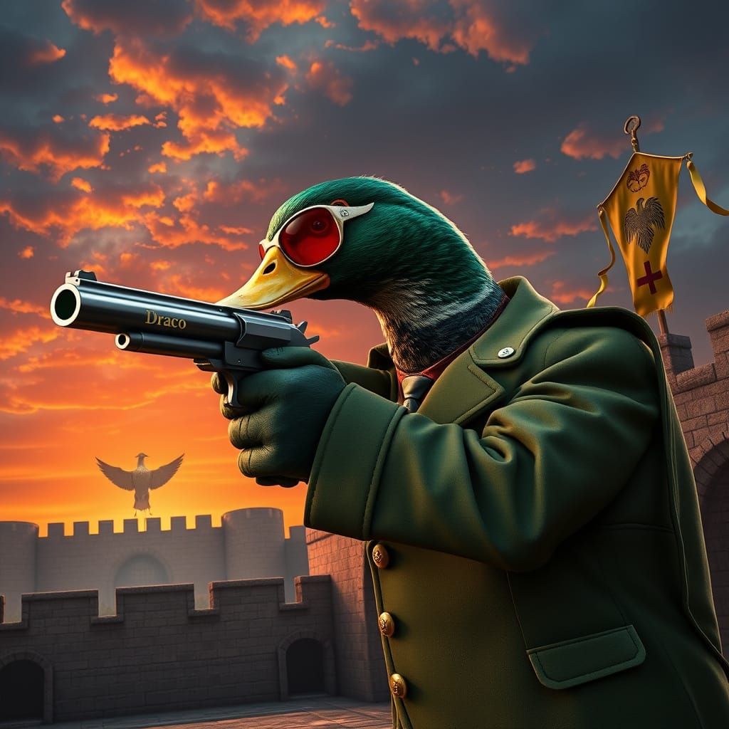 Regal Duck Takes Aim at Medieval Gun Range in Elegant, Cyber...