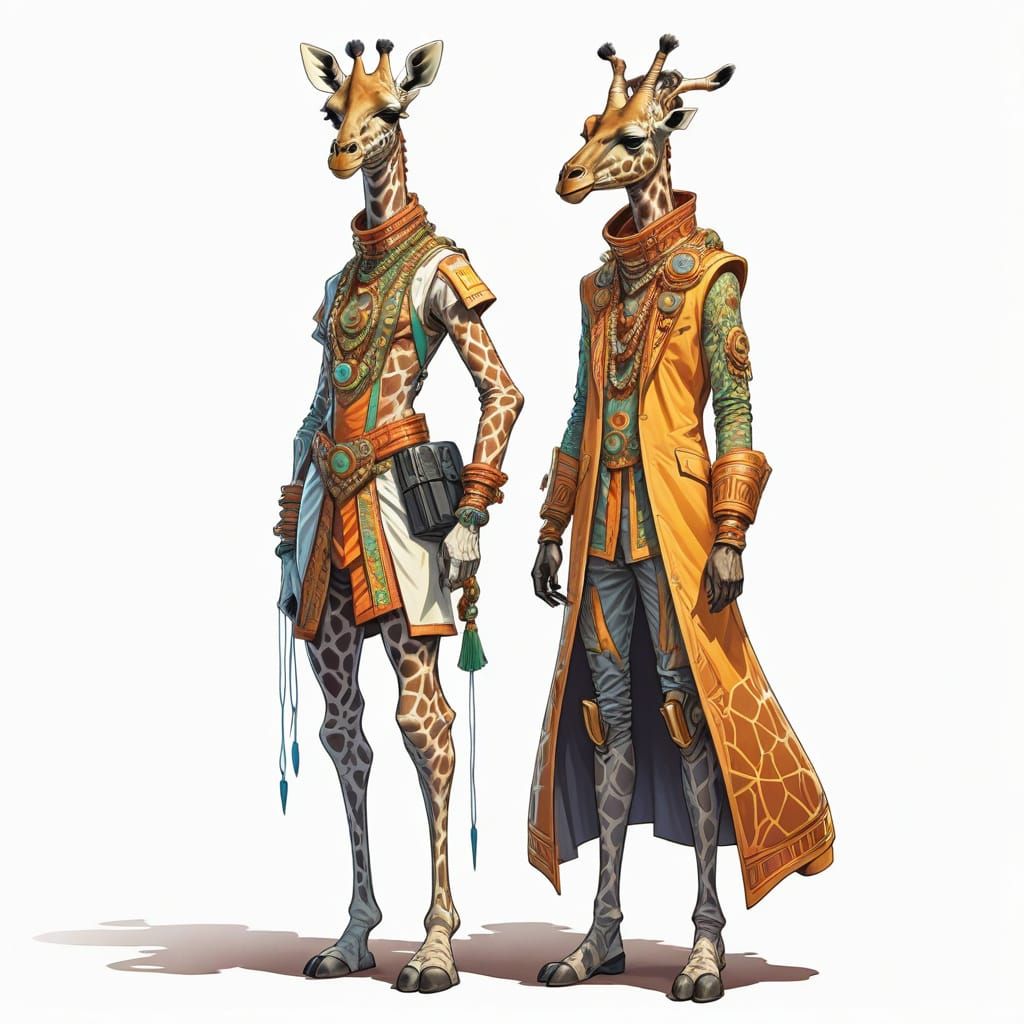Giraffes in Futuristic Nigerian Ceremonial Attire, RPG Style