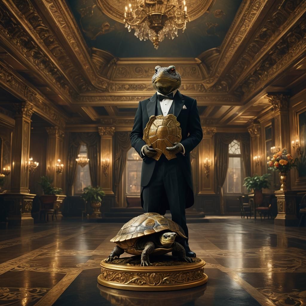 Turtle in Tuxedo: Luxurious Ballroom Digital Painting