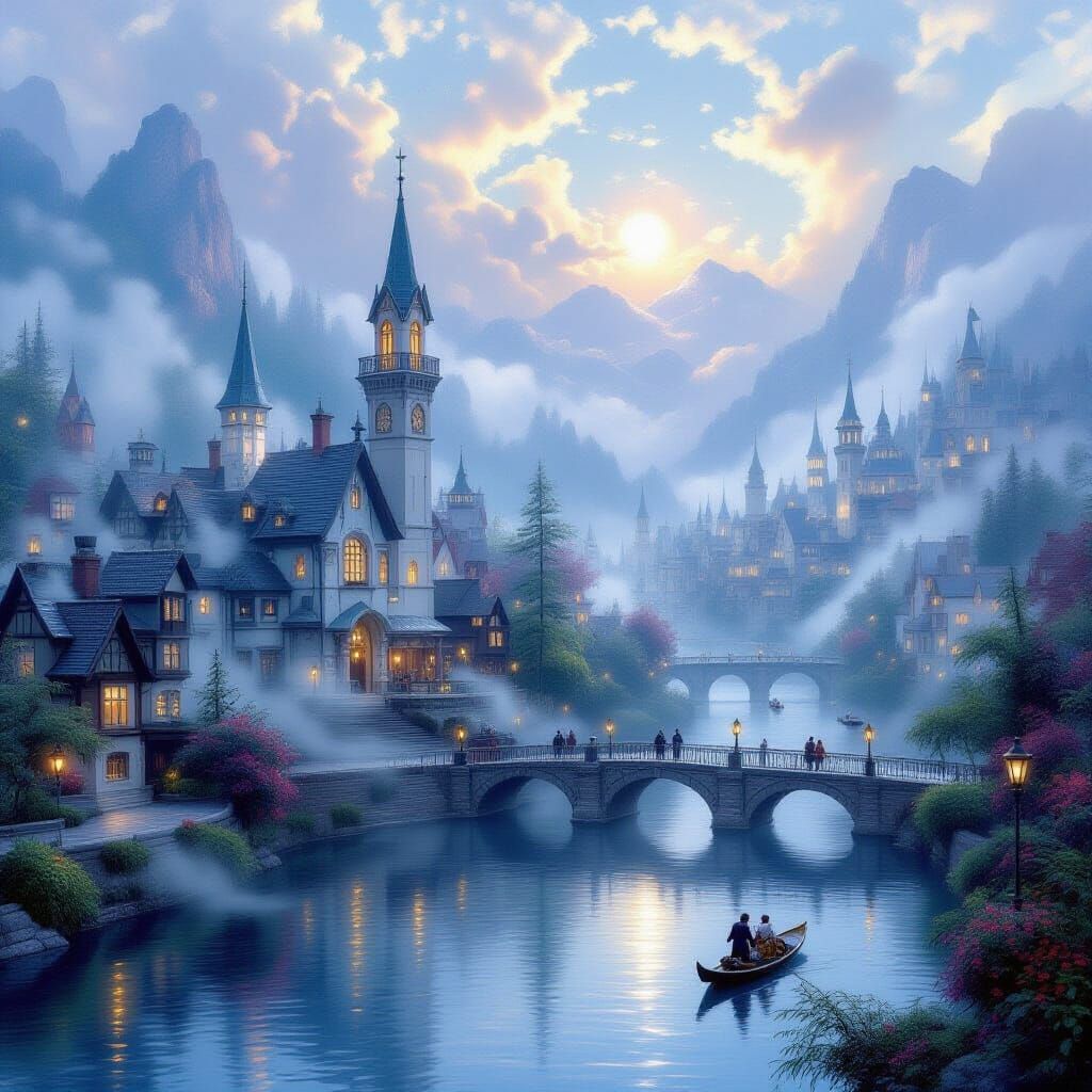 Ethereal Fantasy City in Mist