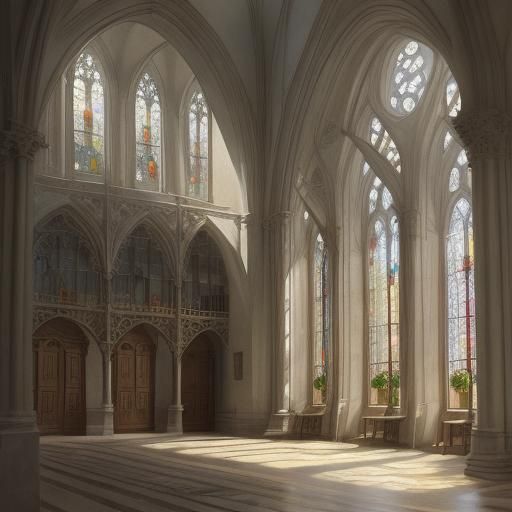 Spanish Cathedral in Watercolor Style, Morning Light