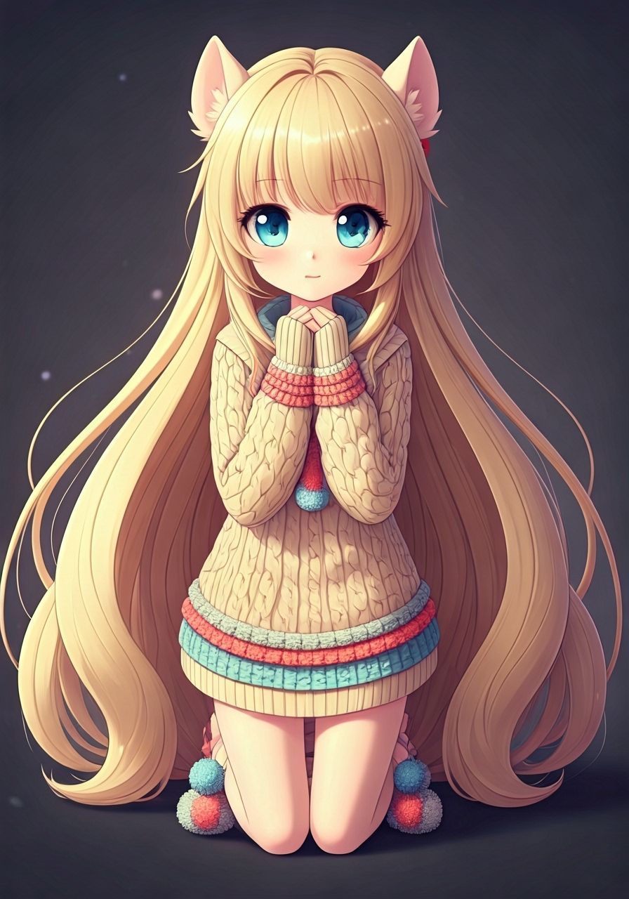 Blonde Anime Pony Girl in Photo Studio