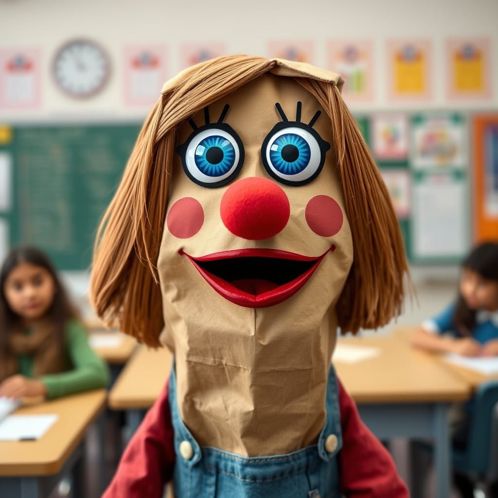 Adorable Paper Bag Puppet Teaches in Classroom