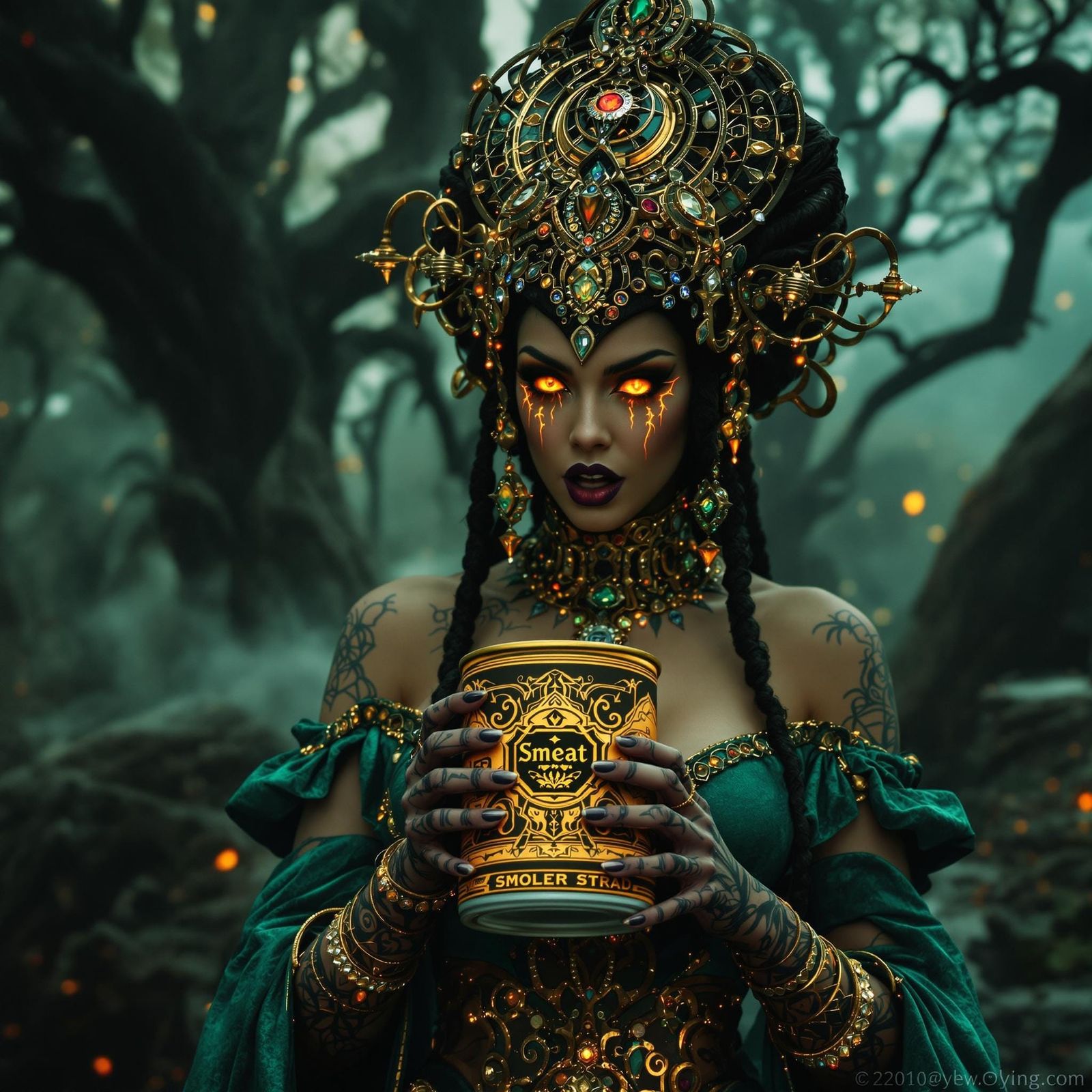 Mystical Sorceress Unleashes Dark Evil in Emerald Gown