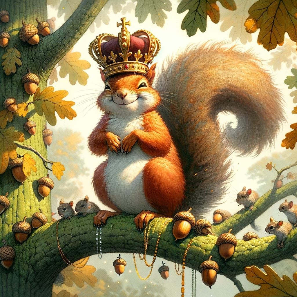 A mischievous squirrel perches on a tree branch, proudly wea...